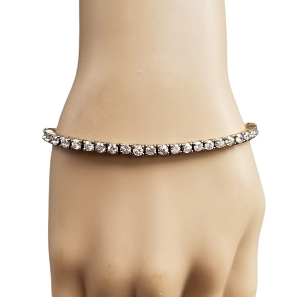 GOLD VERMEIL 925 VINTAGE TENNIS BRACELET SET WITH FACETED CRYSTALS - Picture 1 of 10